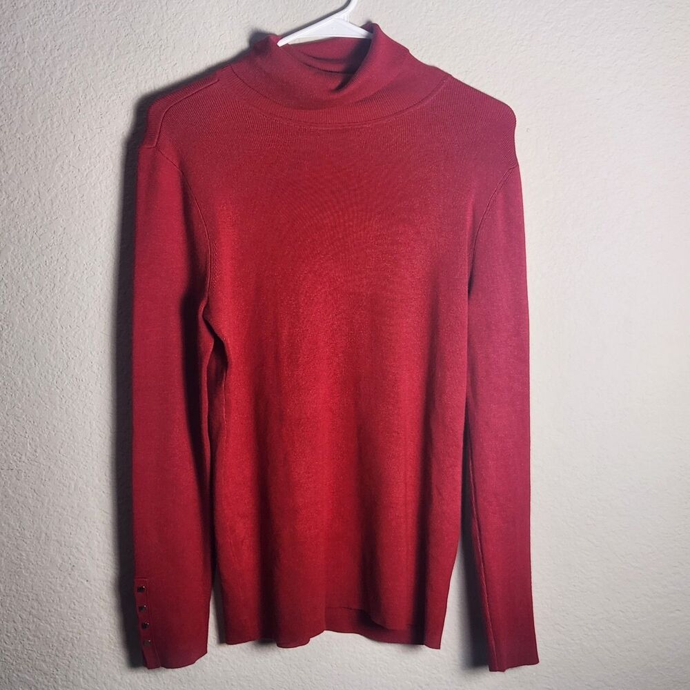 Chico's Red Turtleneck Knit Pullover Sweater Button Cuff Long Sleeve Womens M